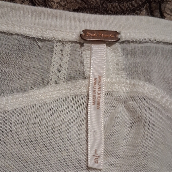 Free People Layered Shirt Linen Blend Neutral Short Sleeve Babydoll Ivory SzS - Picture 4 of 14